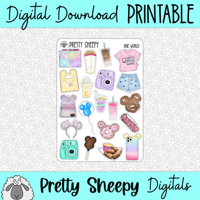 One World Printable Stickers PNG Digital Download