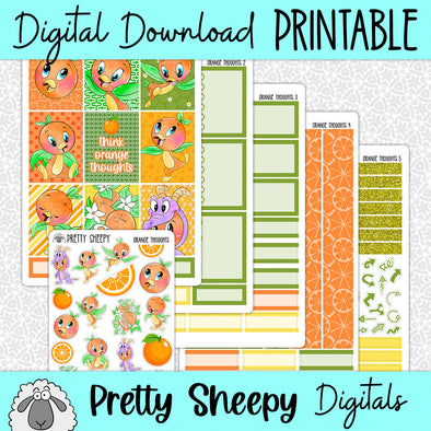 Orange Thoughts Printable Planner Stickers PNG Digital Download Weekly Vertical Kit