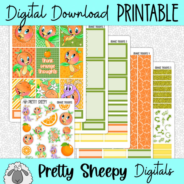 Orange Thoughts Printable Planner Stickers PNG Digital Download Weekly Vertical Kit