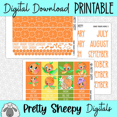 Orange Thoughts Printable Planner Stickers PNG Digital Download Monthly Kit