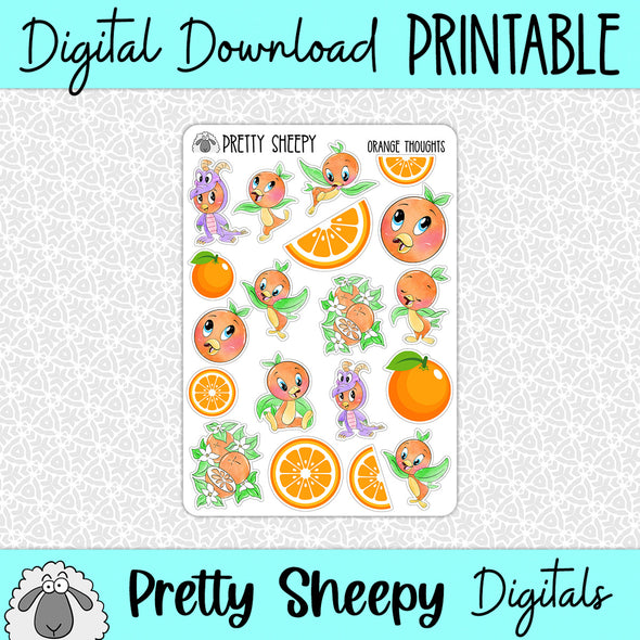 Orange Thoughts Printable Stickers PNG Digital Download
