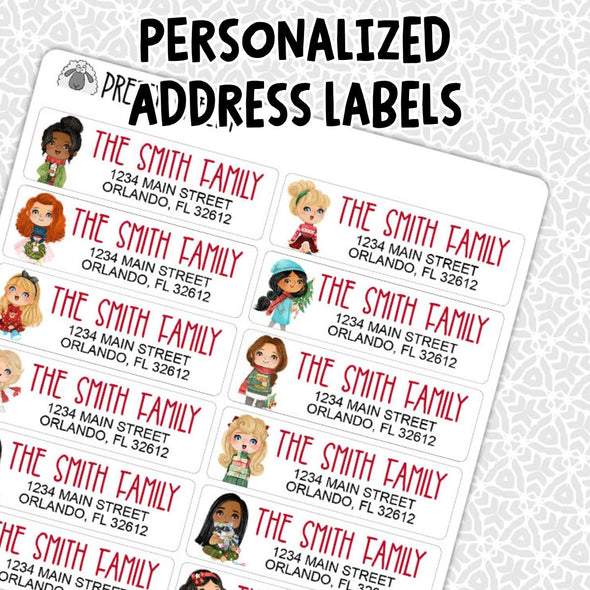CUSTOM Christmas Address Labels | Princessses