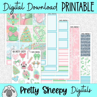 Pastel Christmas Printable Planner Stickers PNG Digital Download Weekly Vertical Kit