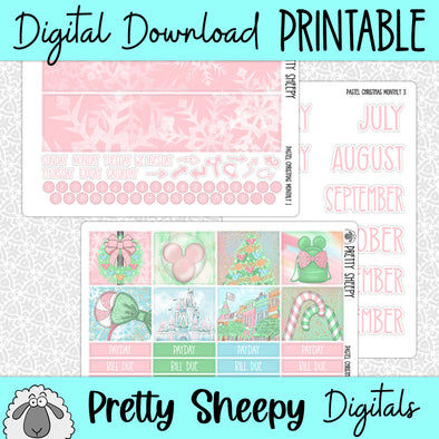 Pastel Christmas Printable Planner Stickers PNG Digital Download Monthly Kit