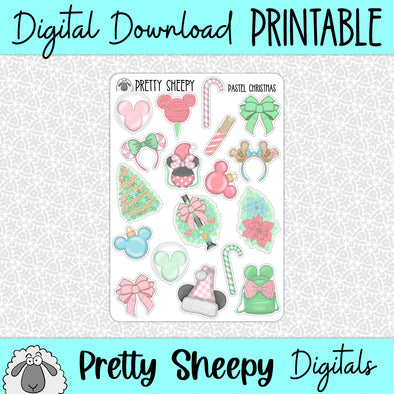 Pastel Christmas Printable Stickers PNG Digital Download