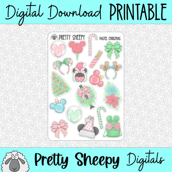 Pastel Christmas Printable Stickers PNG Digital Download