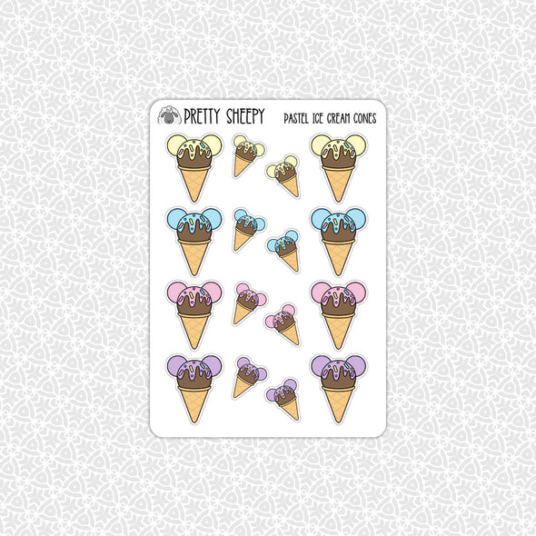 Pastel Ice Cream Cones Stickers