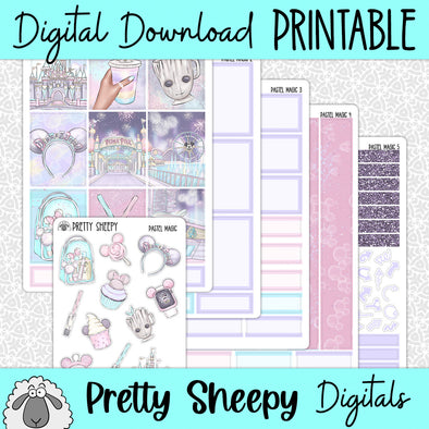 Pastel Magic Printable Planner Stickers PNG Digital Download Weekly Vertical Kit