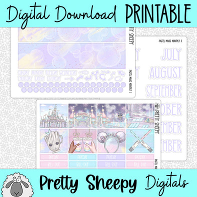 Pastel Magic Printable Planner Stickers PNG Digital Download Monthly Kit