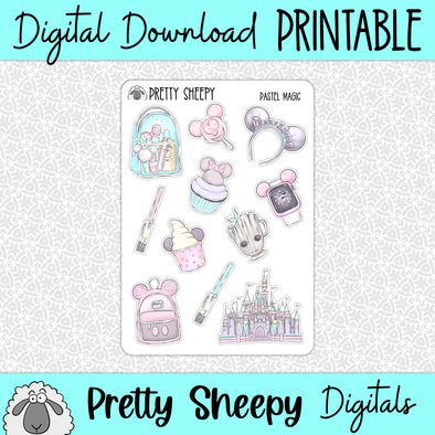 Pastel Magic Printable Stickers PNG Digital Download
