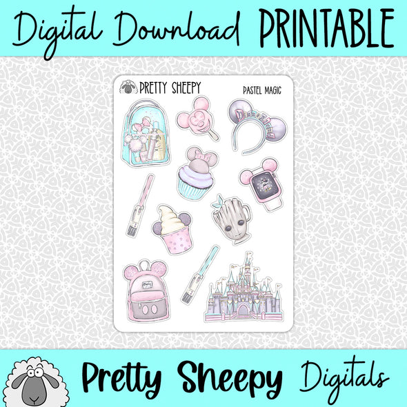 Pastel Magic Printable Stickers PNG Digital Download