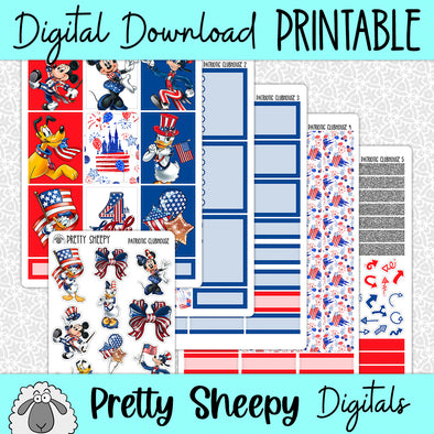 Patriotic Clubhouse Printable Planner Stickers PNG Digital Download Weekly Vertical Kit