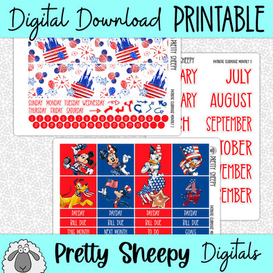 Patriotic Clubhouse Printable Planner Stickers PNG Digital Download Monthly Kit