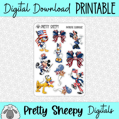 Patriotic Clubhouse Printable Stickers PNG Digital Download