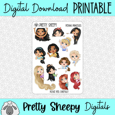 Peeking Princesses Printable Stickers PNG Digital Download