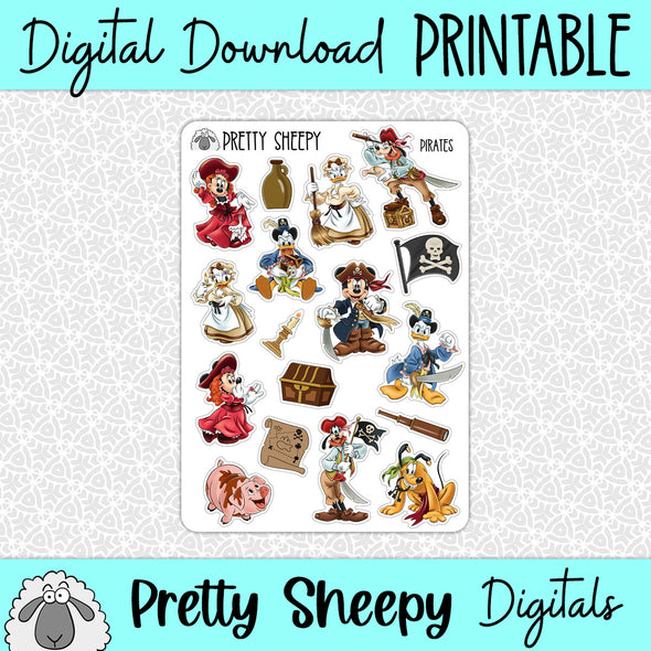 Pirates Printable Stickers PNG Digital Download