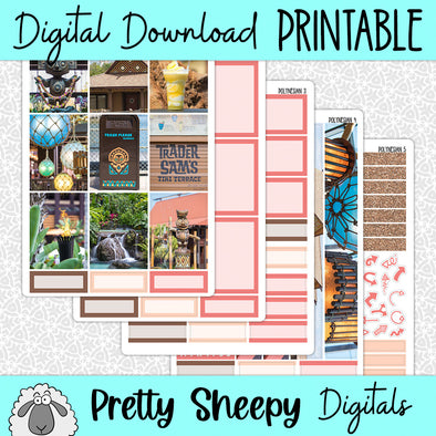 Polynesian Printable Planner Stickers PNG Digital Download Weekly Vertical Kit