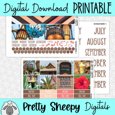 Polynesian Printable Planner Stickers PNG Digital Download Monthly Kit