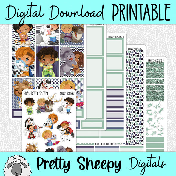 Prince Sidekicks Printable Planner Stickers PNG Digital Download Weekly Vertical Kit
