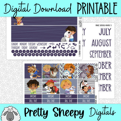 Prince Sidekicks Printable Planner Stickers PNG Digital Download Monthly Kit