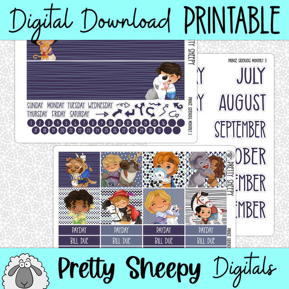 Prince Sidekicks Printable Planner Stickers PNG Digital Download Monthly Kit