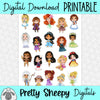 Princesses Printable Stickers PNG Digital Download