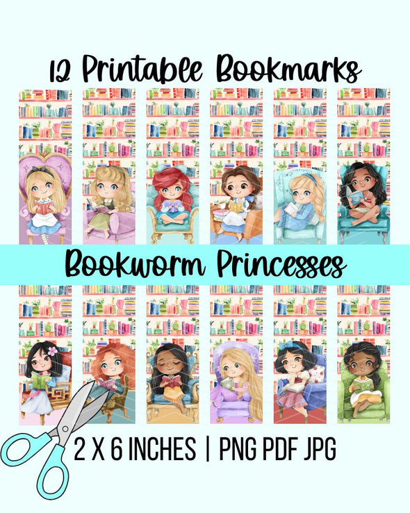 Bookworm Princesses Printable Bookmarks