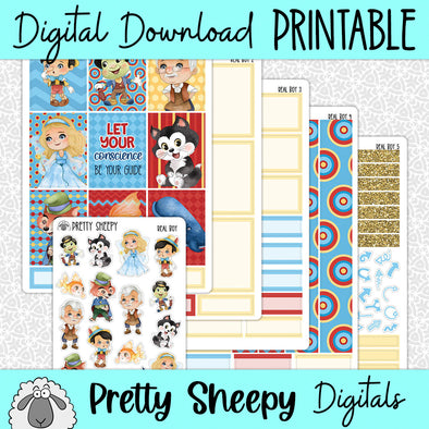 Real Boy Printable Planner Stickers PNG Digital Download Weekly Vertical Kit