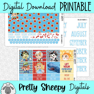 Real Boy Printable Planner Stickers PNG Digital Download Monthly Kit