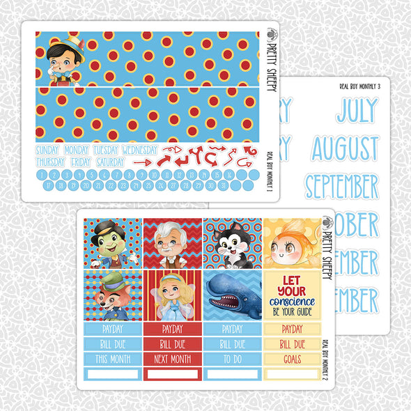 Real Boy Monthly Kit for EC Planner | Monthly Planner Stickers