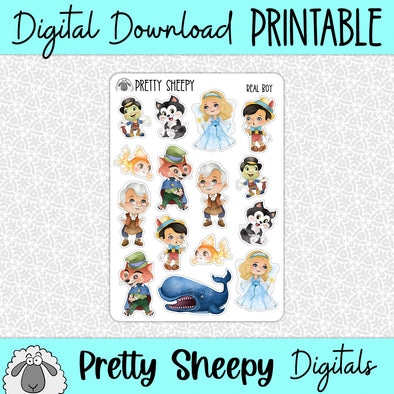 Real Boy Printable Stickers PNG Digital Download