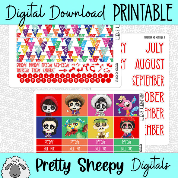 Remember Me Printable Planner Stickers PNG Digital Download Monthly Kit