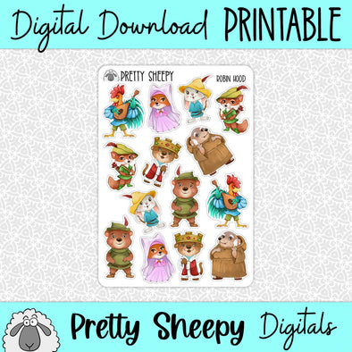Robin Hood Printable Stickers PNG Digital Download