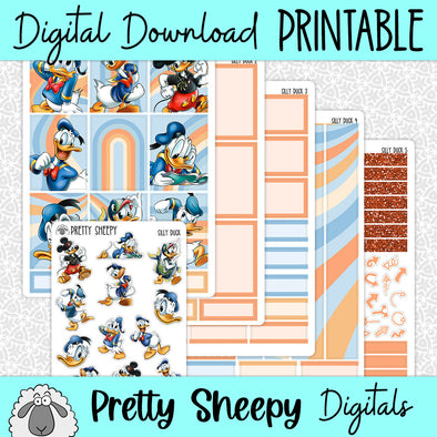 Silly Duck Printable Planner Stickers PNG Digital Download Weekly Vertical Kit