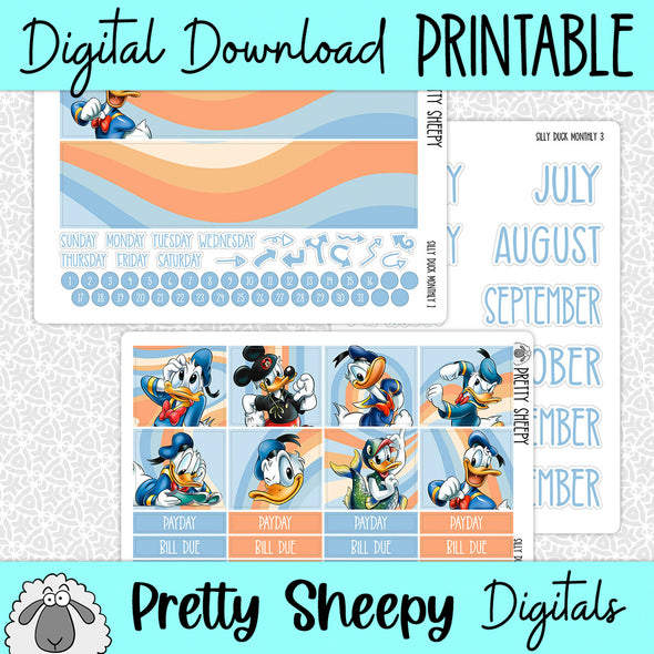 Silly Duck Printable Planner Stickers PNG Digital Download Monthly Kit
