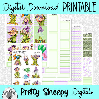 Silly Dwarf Printable Planner Stickers PNG Digital Download Weekly Vertical Kit