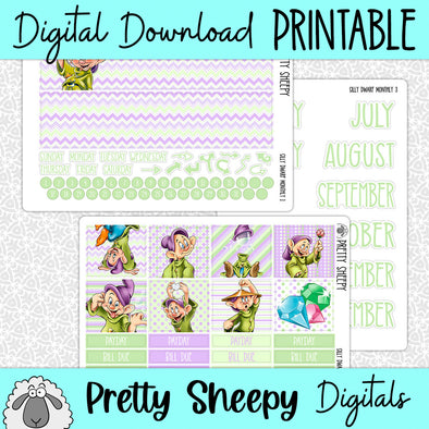 Silly Dwarf Printable Planner Stickers PNG Digital Download Monthly Kit