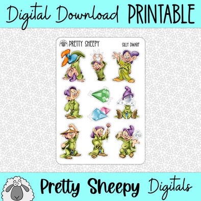 Silly Dwarf Printable Stickers PNG Digital Download
