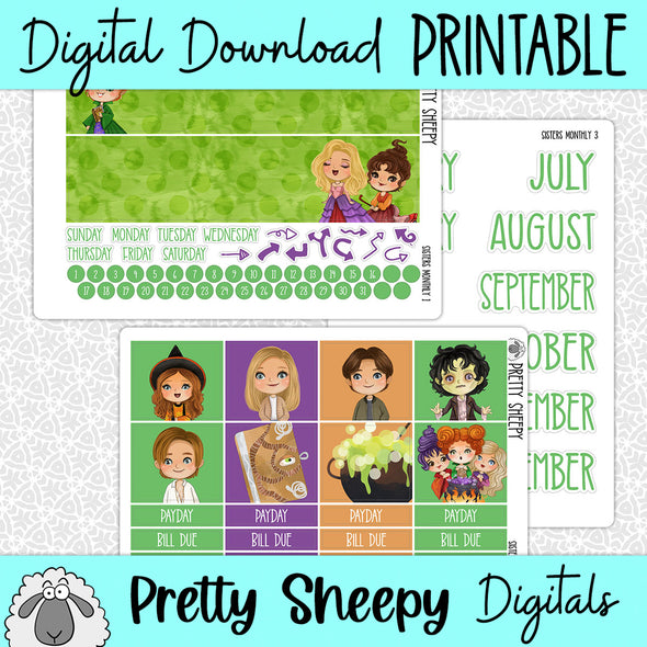 Sisters Printable Planner Stickers PNG Digital Download Monthly Kit
