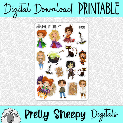 Sisters Printable Stickers PNG Digital Download