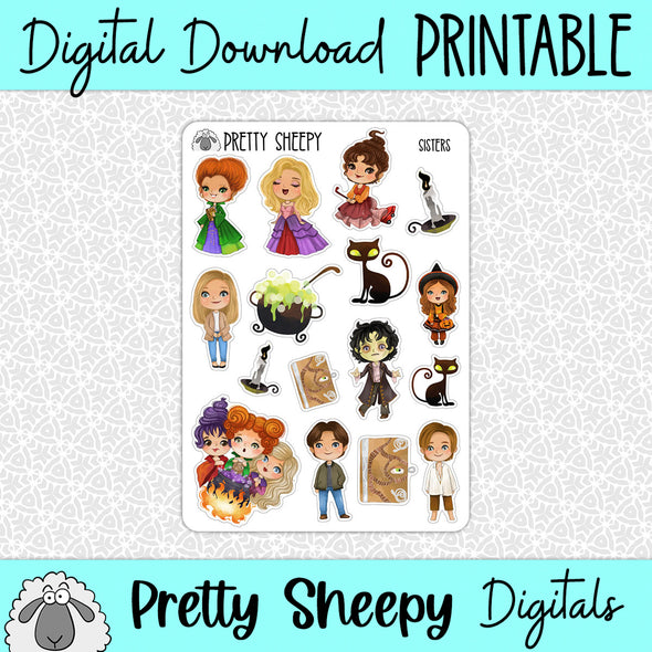 Sisters Printable Stickers PNG Digital Download