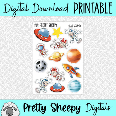 Space Journey Printable Stickers PNG Digital Download