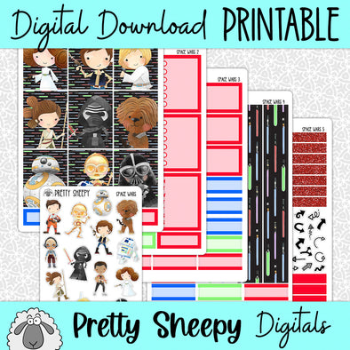 Space Wars Printable Planner Stickers PNG Digital Download Weekly Vertical Kit