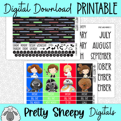 Space Wars Printable Planner Stickers PNG Digital Download Monthly Kit