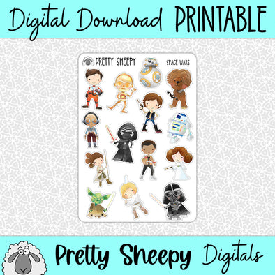 Space Wars Printable Stickers PNG Digital Download