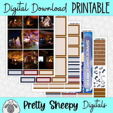 Spaceship Earth Printable Planner Stickers PNG Digital Download Weekly Vertical Kit