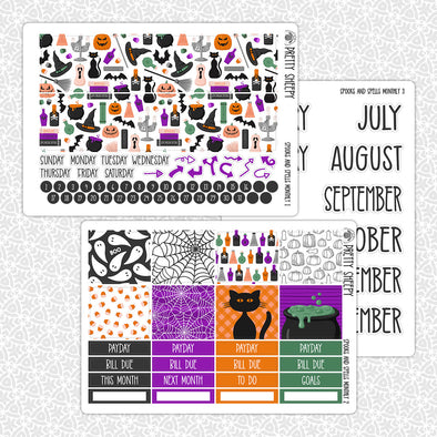 Spooks & Spells Halloween Monthly Kit for EC Planner | Monthly Planner Stickers