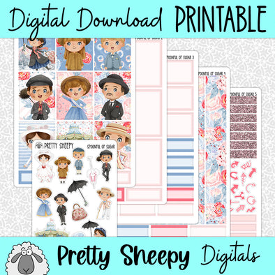 Spoonful of Sugar Printable Planner Stickers PNG Digital Download Weekly Vertical Kit