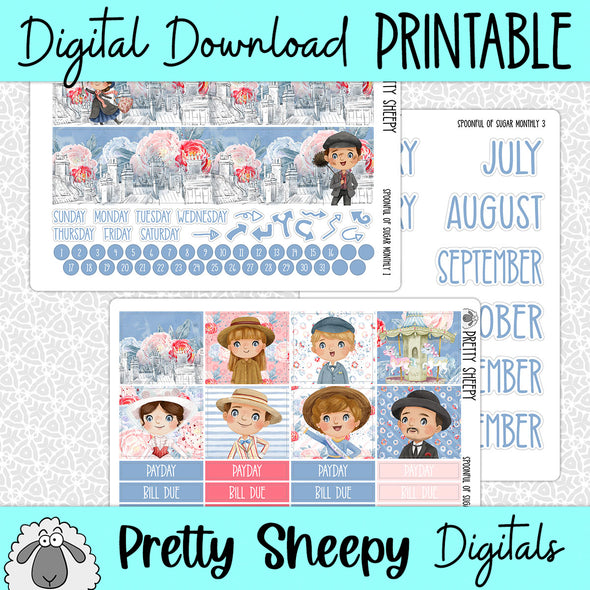 Spoonful of Sugar Printable Planner Stickers PNG Digital Download Monthly Kit