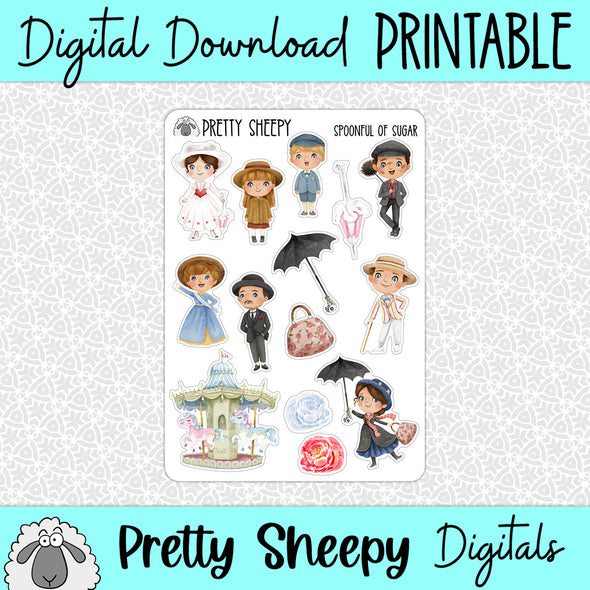 Spoonful of Sugar Printable Stickers PNG Digital Download